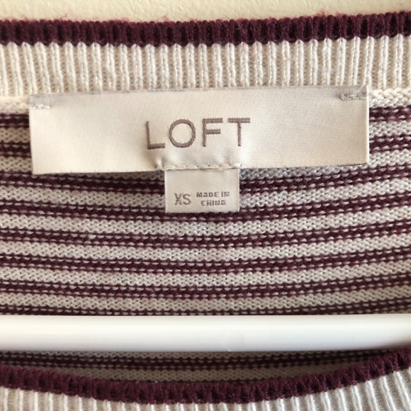 Maroon and white striped LOFT sweater with small bell sleeves - Picture 3 of 6